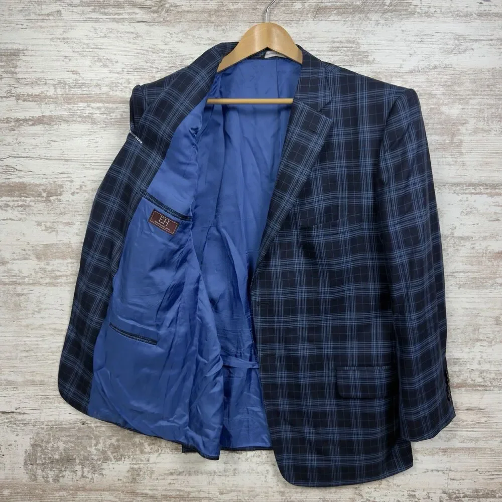 Tom James Super 140s Wool Plaid Sport Coat Blazer Jacket Mens 45R Custom Tailore